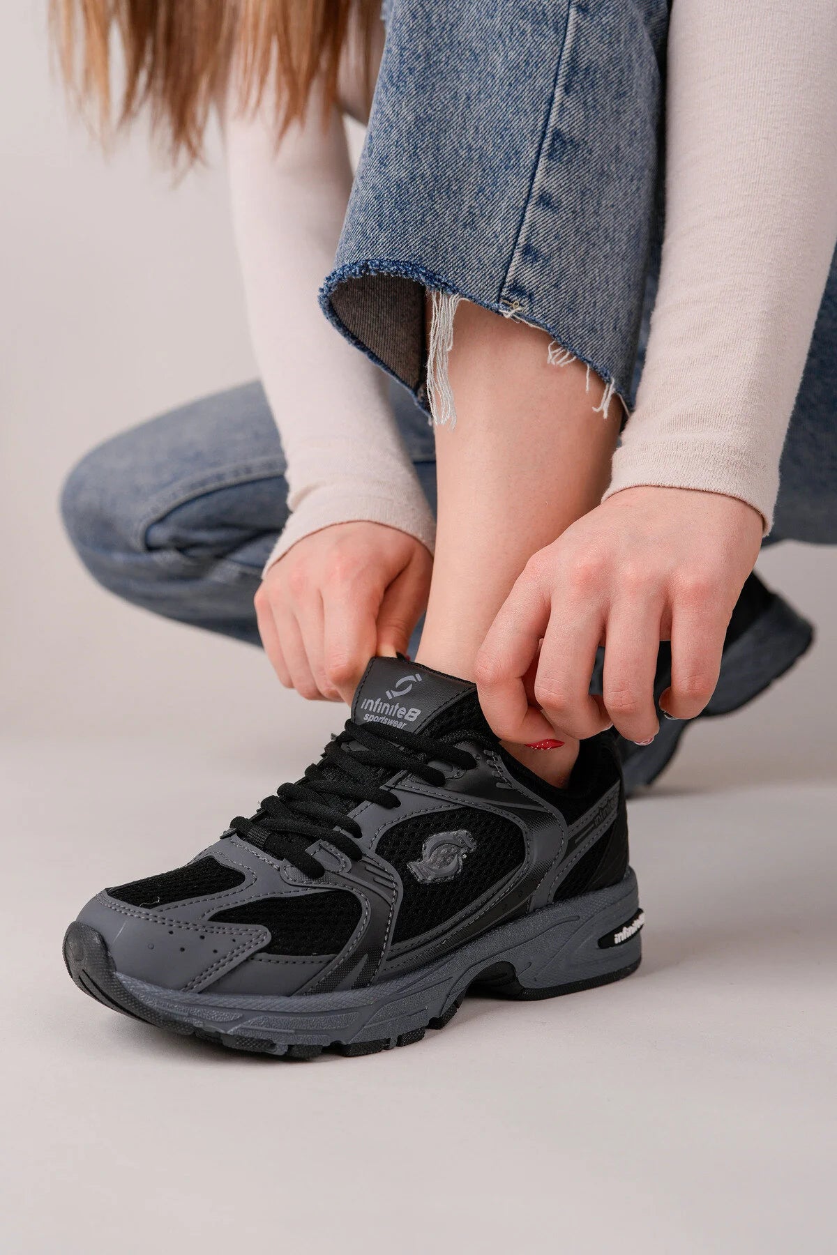 Unisex Triko Siyah Sneaker – Hafif, Nefes Alabilen, Bağcıklı, Günlük Spor Ayakkabı - SK03