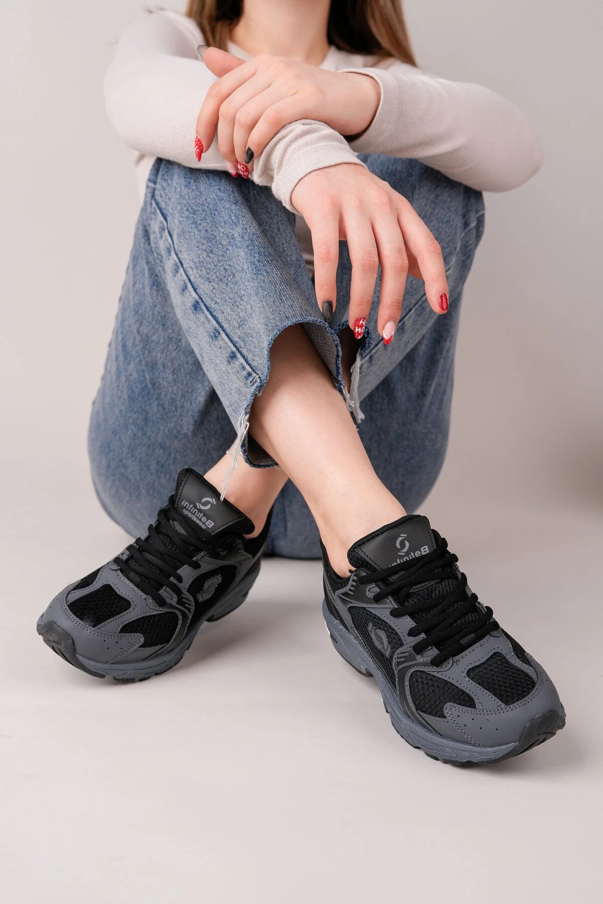 Unisex Triko Siyah Sneaker – Hafif, Nefes Alabilen, Bağcıklı, Günlük Spor Ayakkabı - SK03